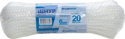 Шнур вязаный д 6 мм белый 20 м /40