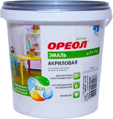 Эмаль акриловая ОРЕОЛ белая глянцевая 0,9 кг /6